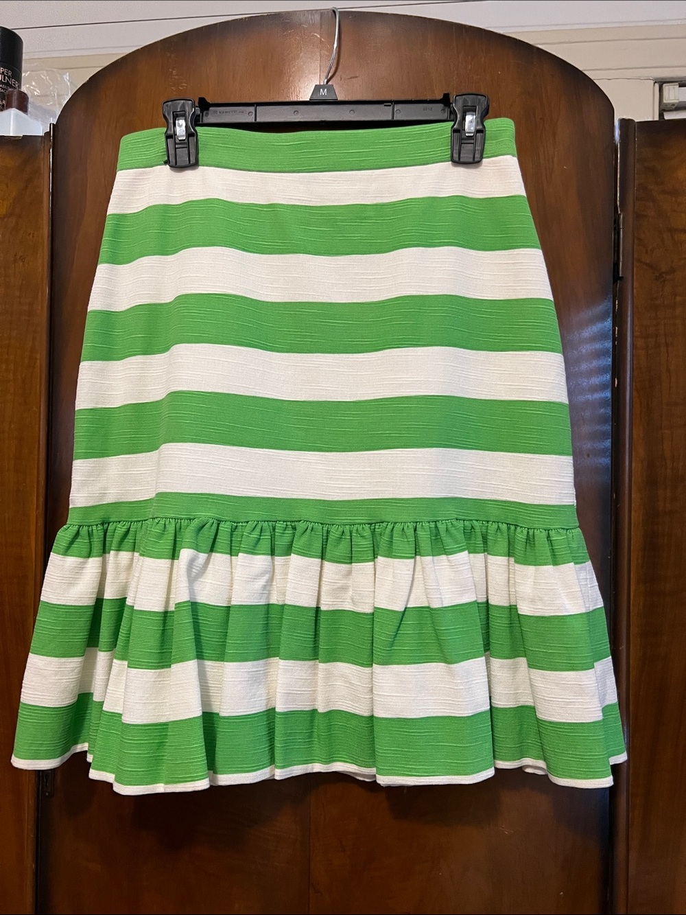 Kate Spade Green and White Striped Ruffle-Hem Pencil Skirt Size 6